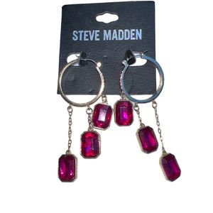 Steve Madden gold earrings and pink dangle rhinestones